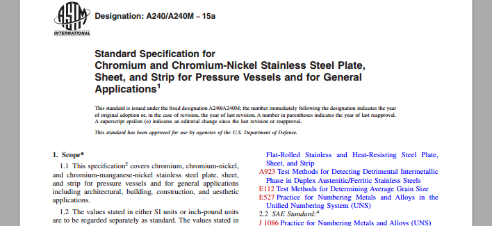 astm美标标准A240/A240M-15a